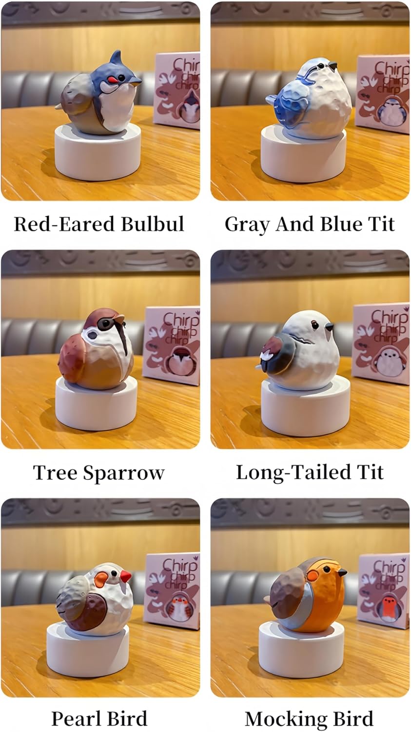mini Decorative Ornaments - Little Bird Garden Gifts Set of 6 Resin Birds for Home, Coffee Table, Beach Gifts for Women, Includes White Bird and Garden Statue