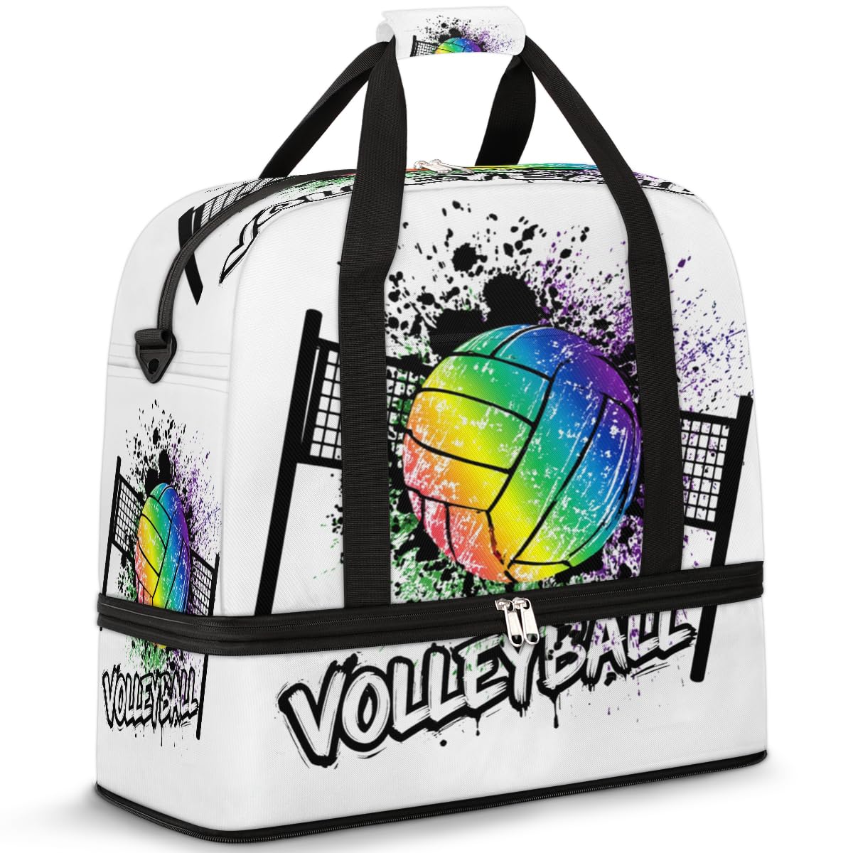 Sports Gym Bag, Volleyball Sport Ball Travel Duffel Bag with Shoes Compartment Waterproof Overnight Bag Workout Weekender Bag Boys Girls Yoga Dance