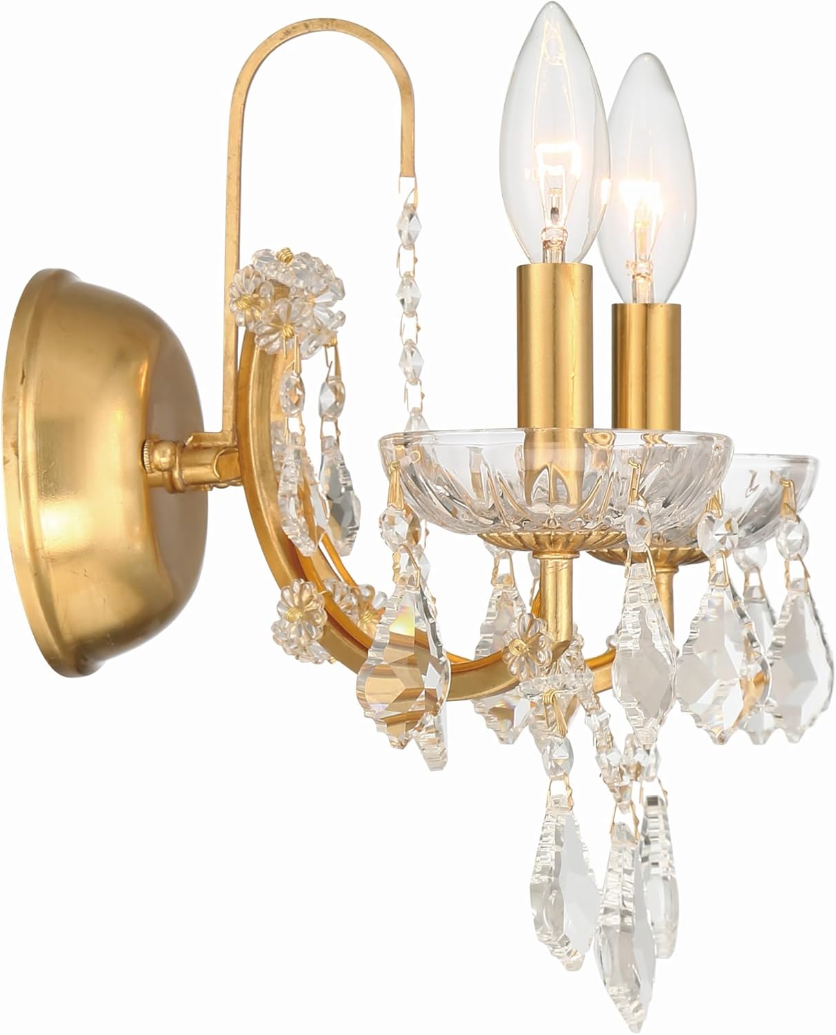 Filmore 2 Light Spectra Crystal Antique Gold Sconce