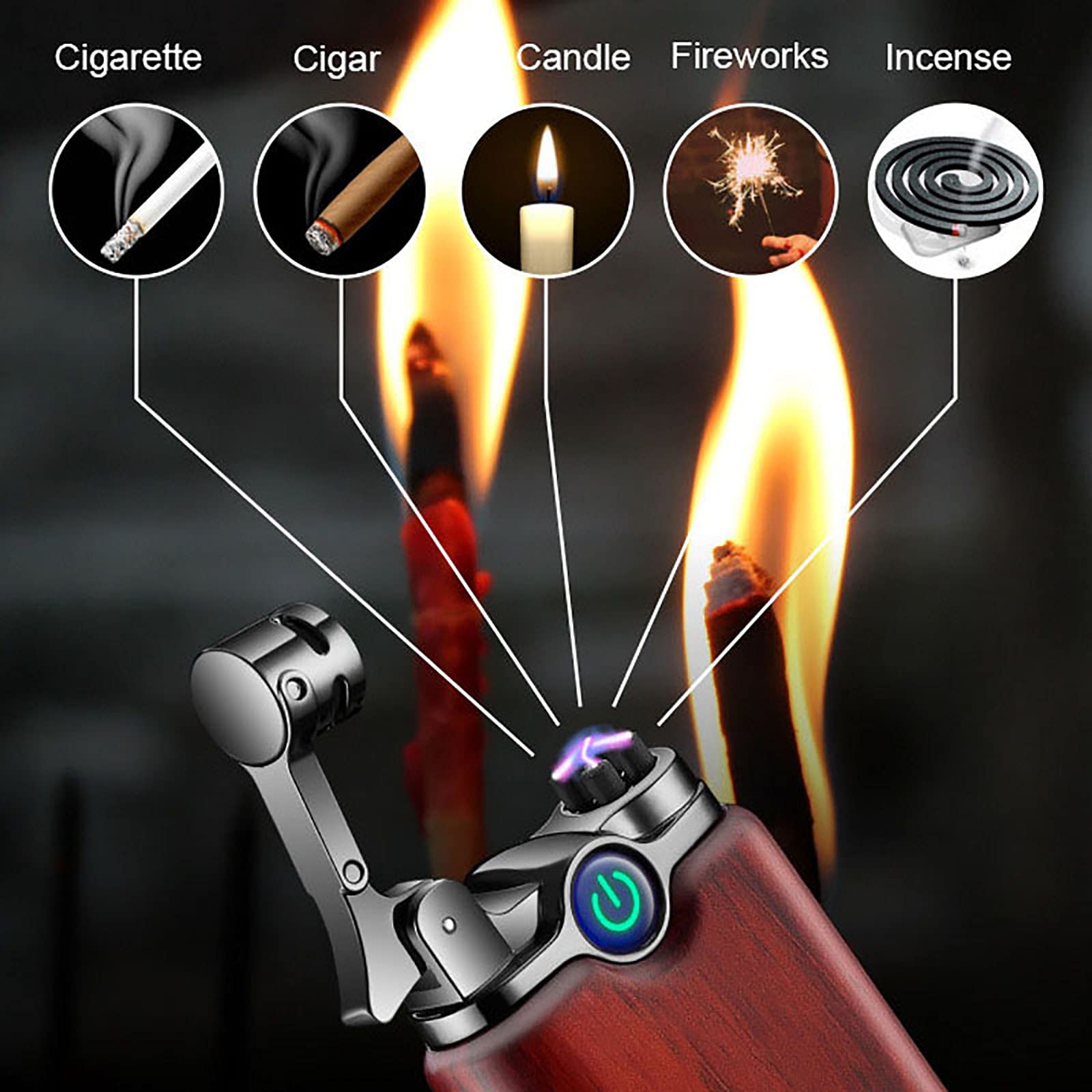 Bois de Santal Briquet Bois Cigarette Encendedor USB Rechargeable sans Flamme Eletronico Plasma pour Camping Barbecue Cuisine