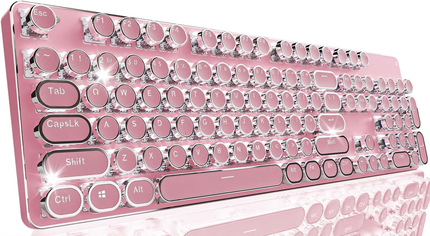 SEUNKWANG EWEADN TK950 Typewriter Keyboard Wireless Mechanical Keyboard, 104 Keys Aesthetic Typewriter Keyboards with White Backlit, Anti-Ghosting, Blue Switch Bluetooth/2.4GHz/Wired Keyboards-Pink