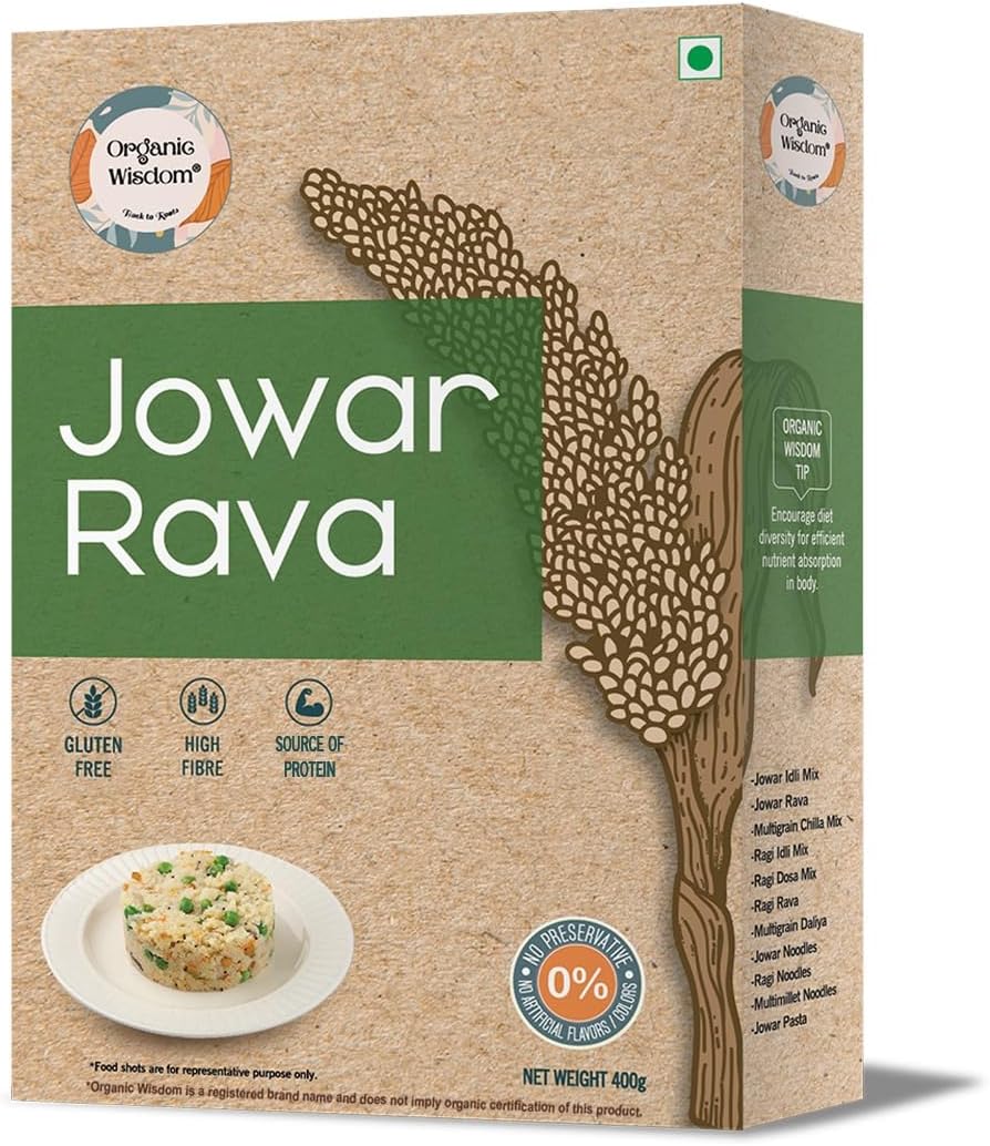 - Organic Wisdom Jowar Millet Rava 400g | Maldandi M 35-1 from Solapur | Upma Rava | Sorghum Suji | Stone Ground | Gluten Free | High Protein & Fibre