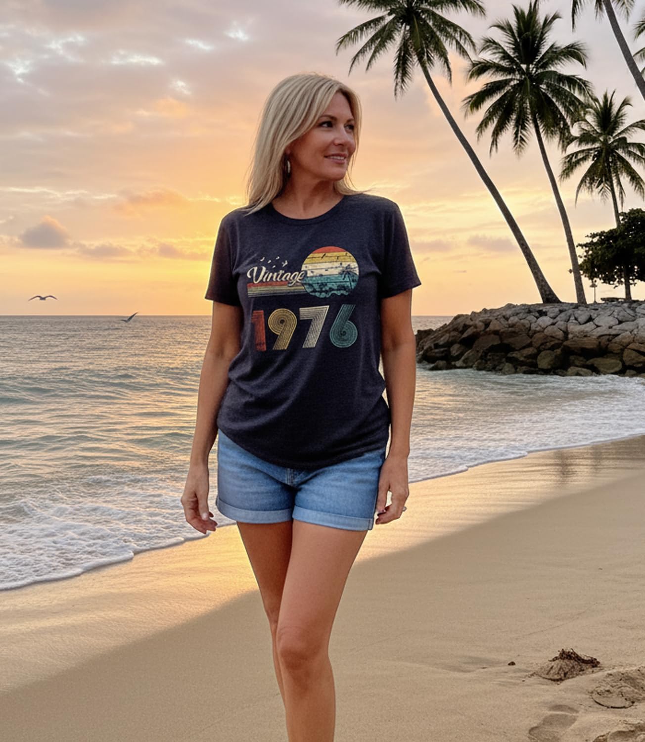 50th Birthday Gift for Women Vintage 1976 Shirts for Her Letter Print Retro BD Tops Casual Short Sleeve Tee - Image 5