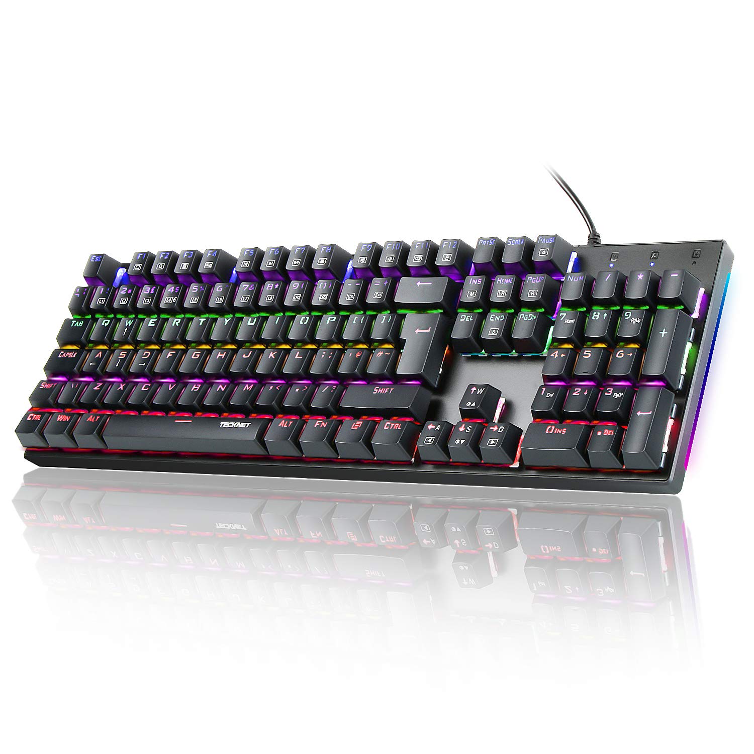 TECKNET Arctrix Mechanical Keyboard Black 105 Keys, Full Anti-ghosting Gaming Keyboard, Aluminium Metal Panel With 8 LED Backlit Modes for Gamers and Typists, UK Layout