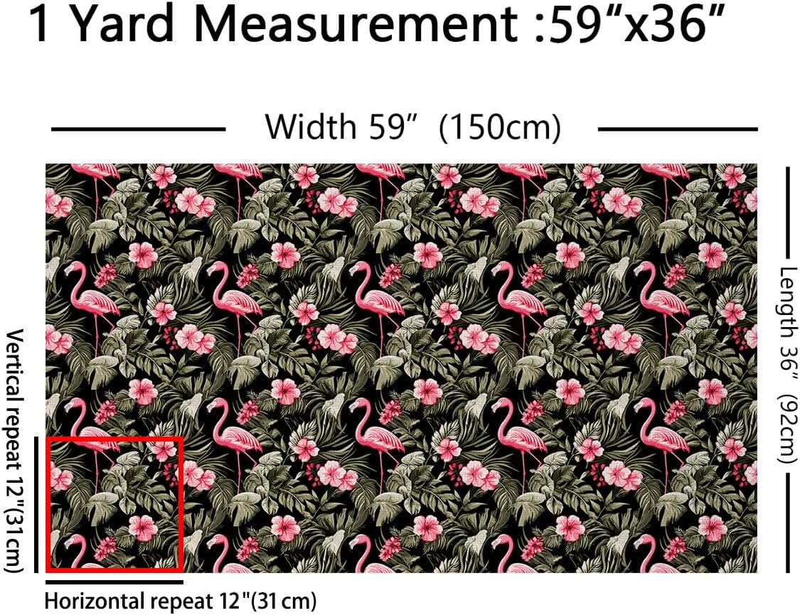 Flamingo Upholstery Fabric for Chairs, Tropical Floral Palm Leaf Outdoor Fabric by The Yard, Hawaiian Tropical Island Decorative Fabric for Upholstery and Home DIY Projects, 5 Yards, Pink Green