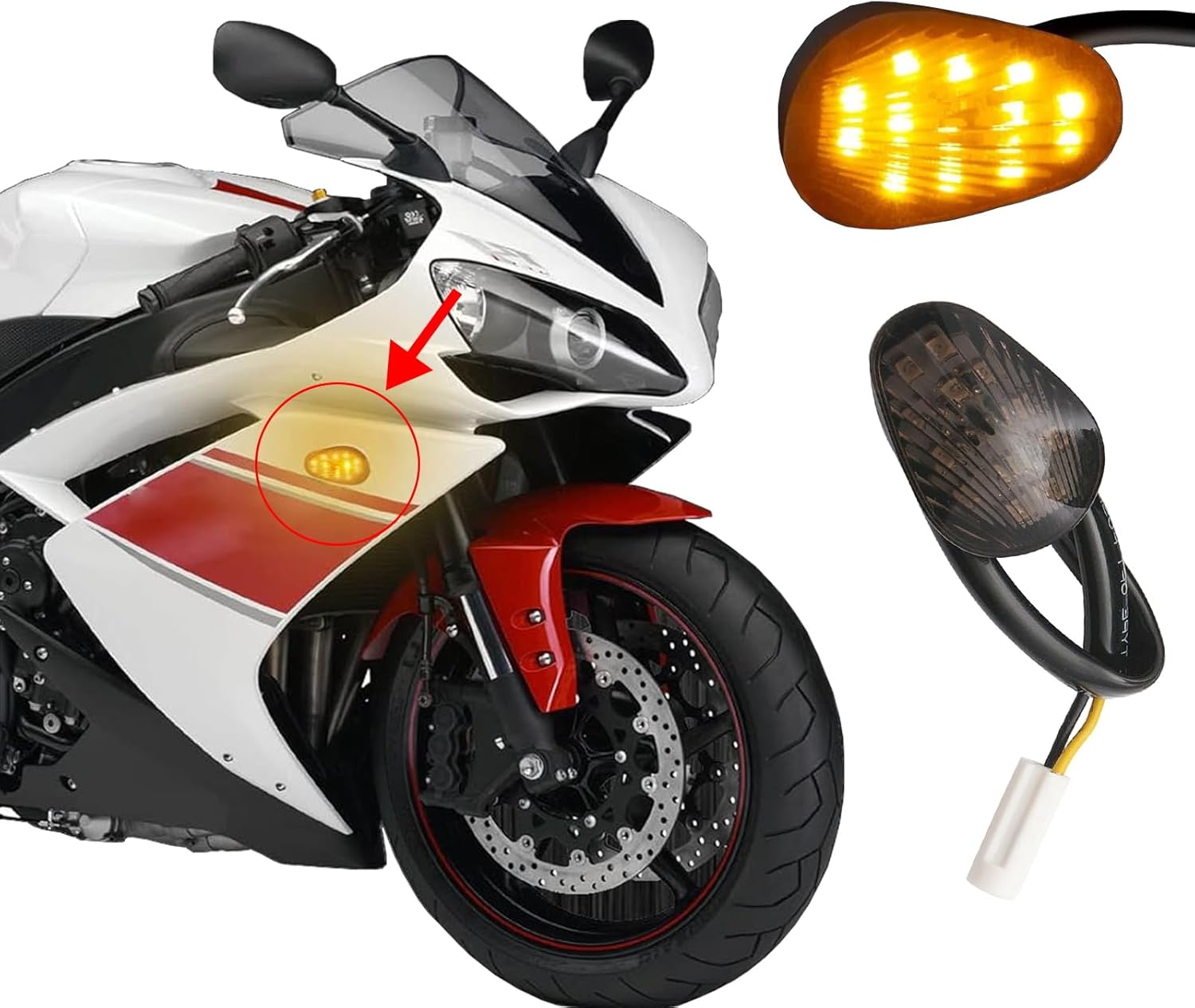 フラッシュマウントLEDウィンカーライト オートバイ用 - ヤマハ YZF R1 R3 R6 R6S FJ 09 【エンジェルアイテールライトブレーキライト】 F