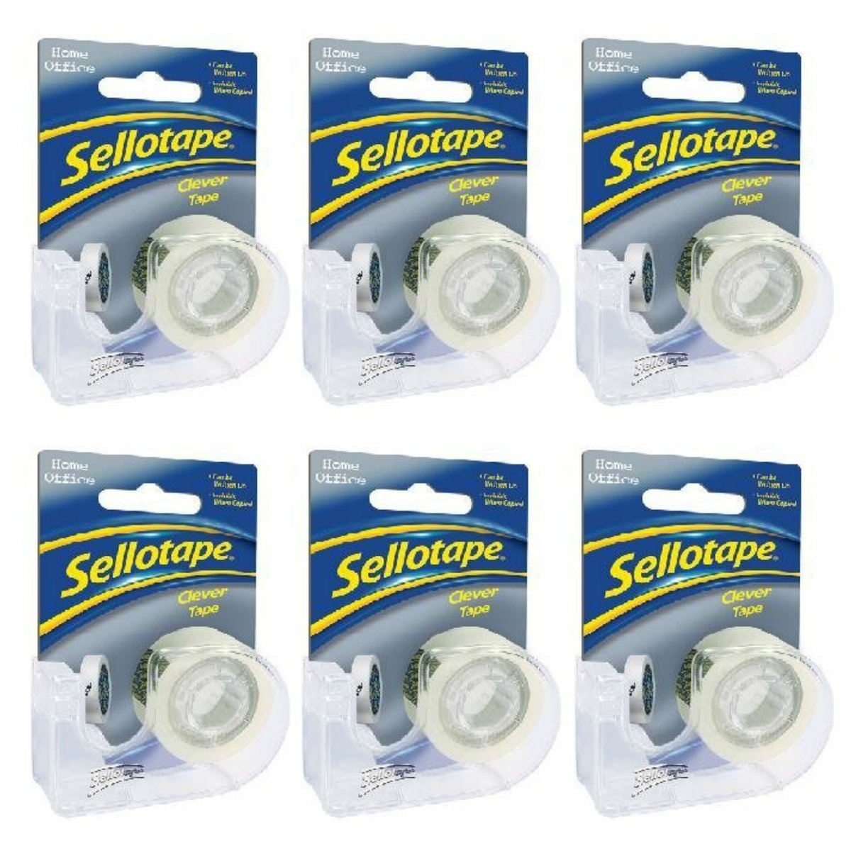 Sellotape Set of 6 Clever Dispensers with Six Rolls of Invisible Clear Sticky 18mm x 15m Tape โฆ