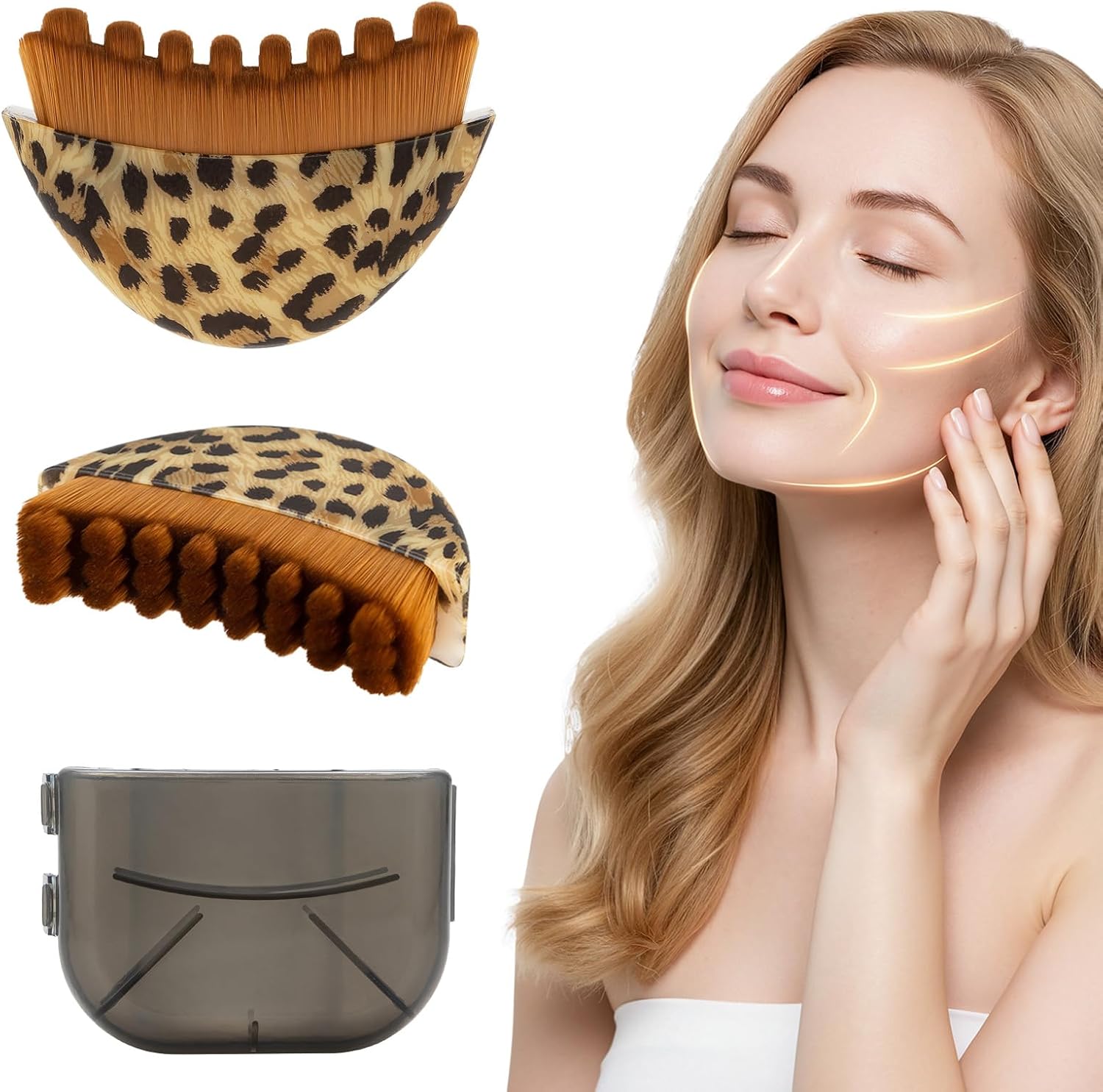 2 PCS Lymphatic Drainage Massager Face Brush, Leopard Print Contour Facial Brush, Lymphatic Dry Brushing for Face Chin and Jawline Sculpting Precise Fittothe SkintoRelieve Fatigue