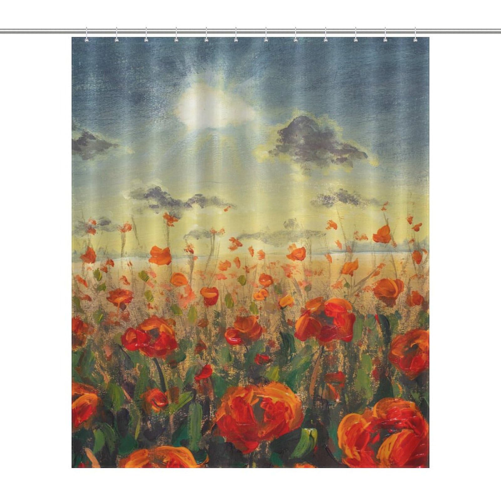 Rideau de douche coquelicots rouges pour une salle de bain style peinture