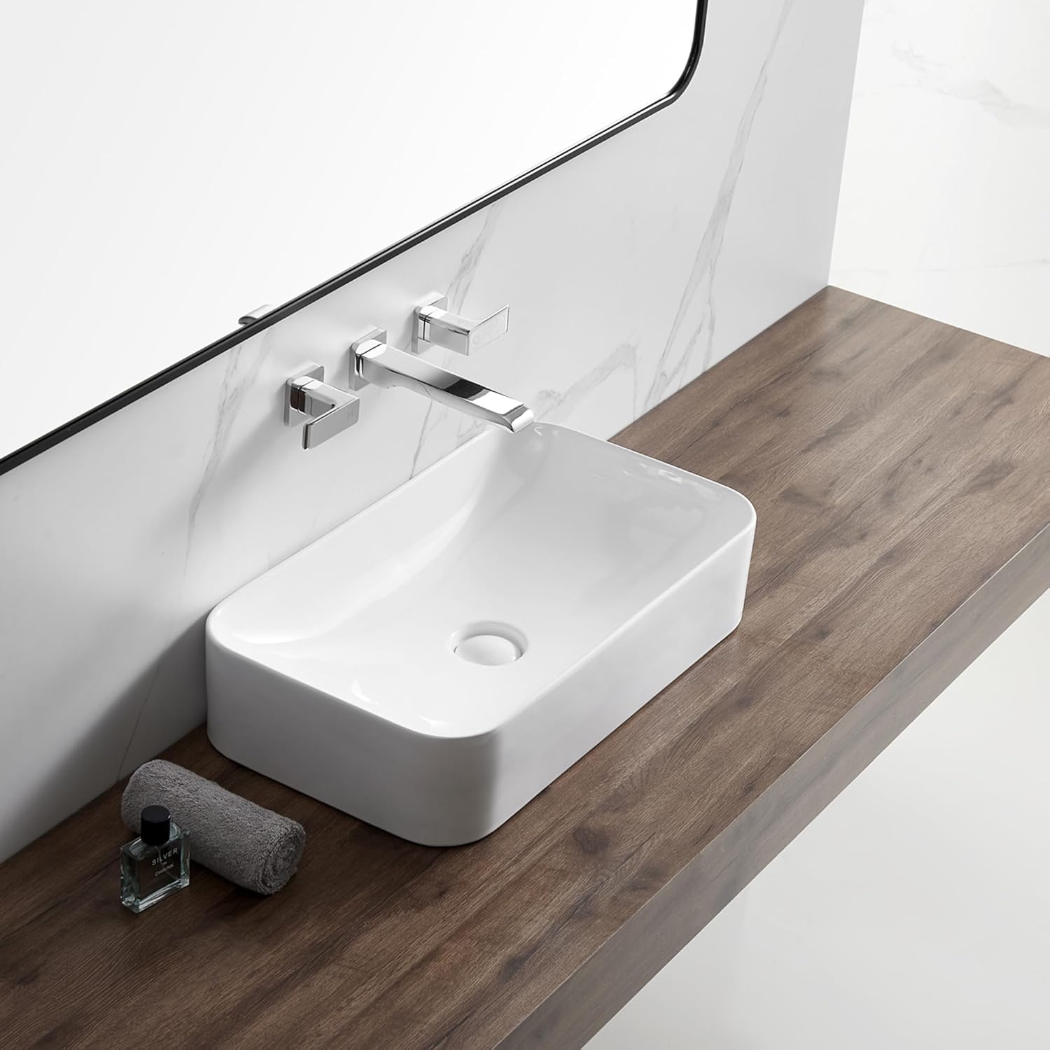 Detailed technical drawing of the Eridanus BATHSNIK-011 vessel sink with all dimensions in centimeters and inches, including the pop-up drain dimensions.