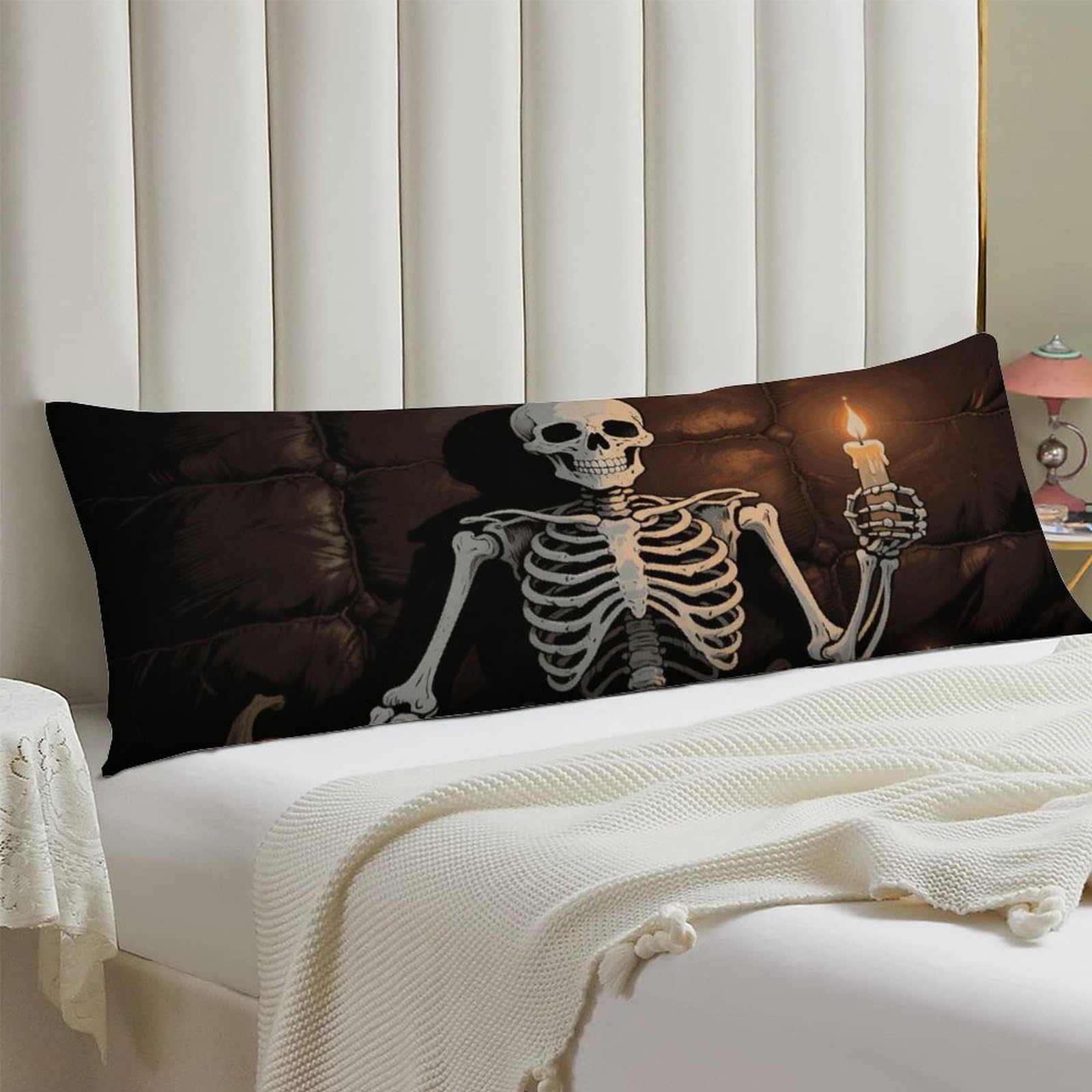 Body Pillow Cover 20x54 Long Pillow Case with Invisible Zipper Breathable Microfiber Skull Pumpkin Pillowcase Soft Cozy Protector for Bedroom Couch Sofa Bed Home Decor All Seasons