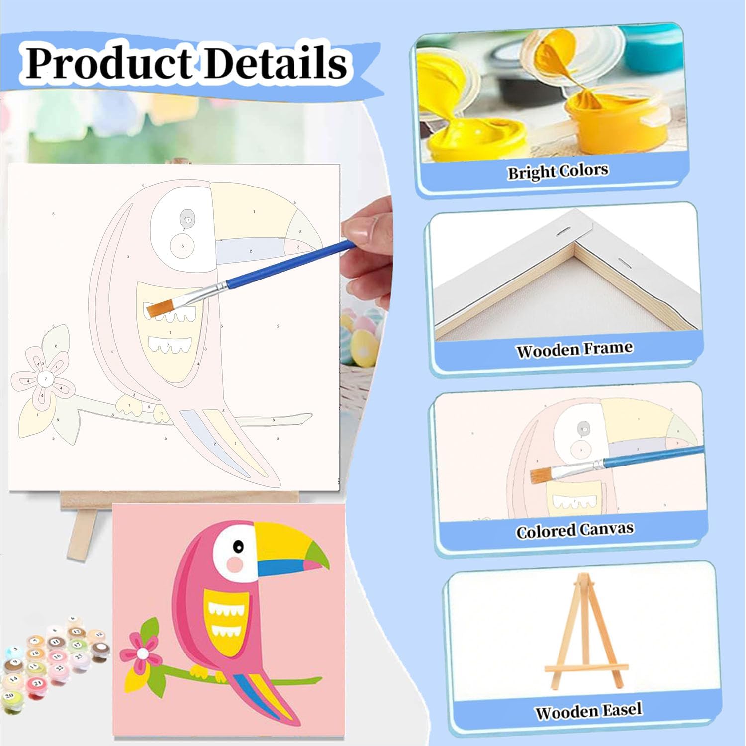 Gemozaic 12 Pack Paint by Numbers Kit for Kids with Frame and Easel, Easy Paint by Numbers Kits for Adults Beginners, Small Painting by Number for Birthday Gift, Painting Party(8X8inch)