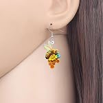 NEWEI Acrylic Funny Bumble Bee Dangle Earrings Cute Insect Bug Honey Jar with Flower Dangling Spring Jewelry Ornaments Honey Bee Gifts for Women Accessories