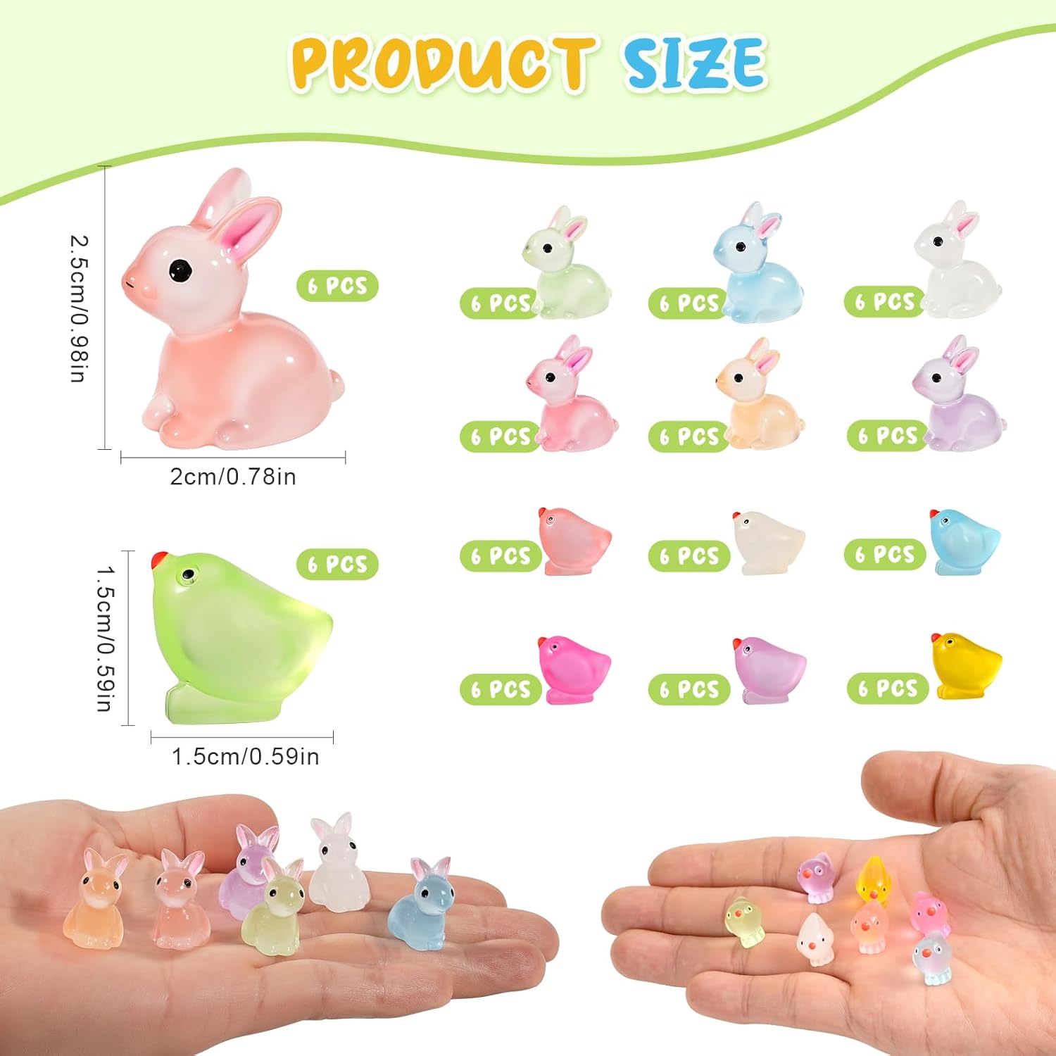 Seeiuua 84Pcs Easter Egg Fillers Essentials Luminous Mini Resin Bunny，Glow in the Dark Easter Basket Stuffers Decor Party Favors Supplies, Hunt Game Prizes
