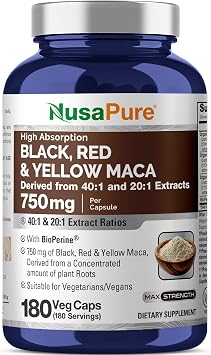 Maca Root Black, Red & Yellow, Vegan, 750mg, 180 Vcaps - 180 Servings | Herbal Formula, Lepidium Meyenii, Black, Red & Yellow Maca Root Blend, Suitable for Adults, Manufactured in cGMP Facility USA