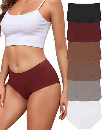 LEVAO Womens High Waisted Seamless Underwear No Show Full Coverage Briefs Stretchy Invisible Panties Cheeky Pack of 6