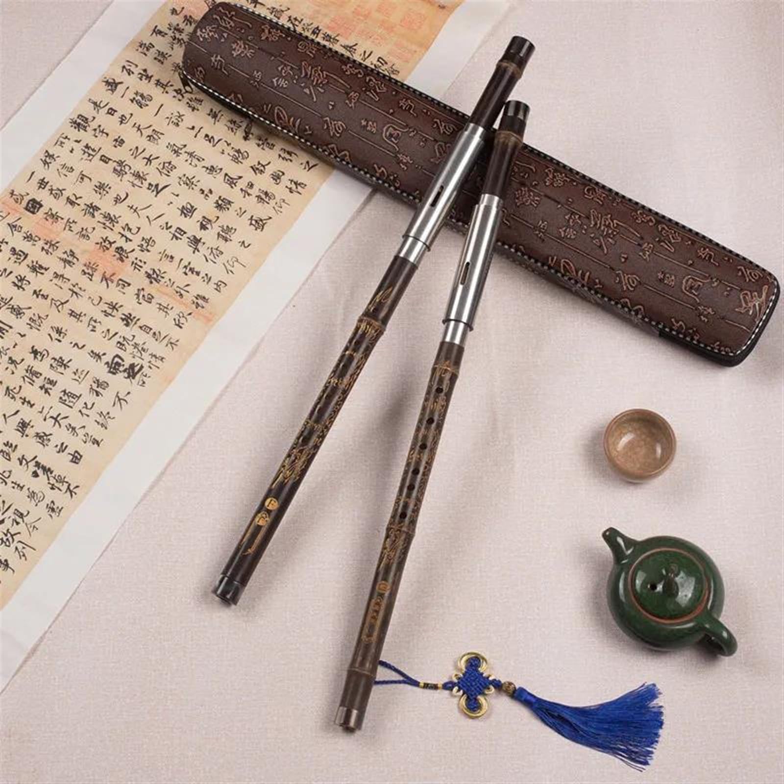 Dizi Kit Bawu Sculpture Dragon Motif G/F/C/bB Ton Clé Instrument De Musique Chinois Vieille Flûte De Bambou(Bb,No)