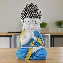 DEVINE Handcrafted Good Luck Colorful Meditation Baby Monk Buddha Showpiece - 7.5 Inches Blue Child Monk Statue for Living Room, Office, and Decor