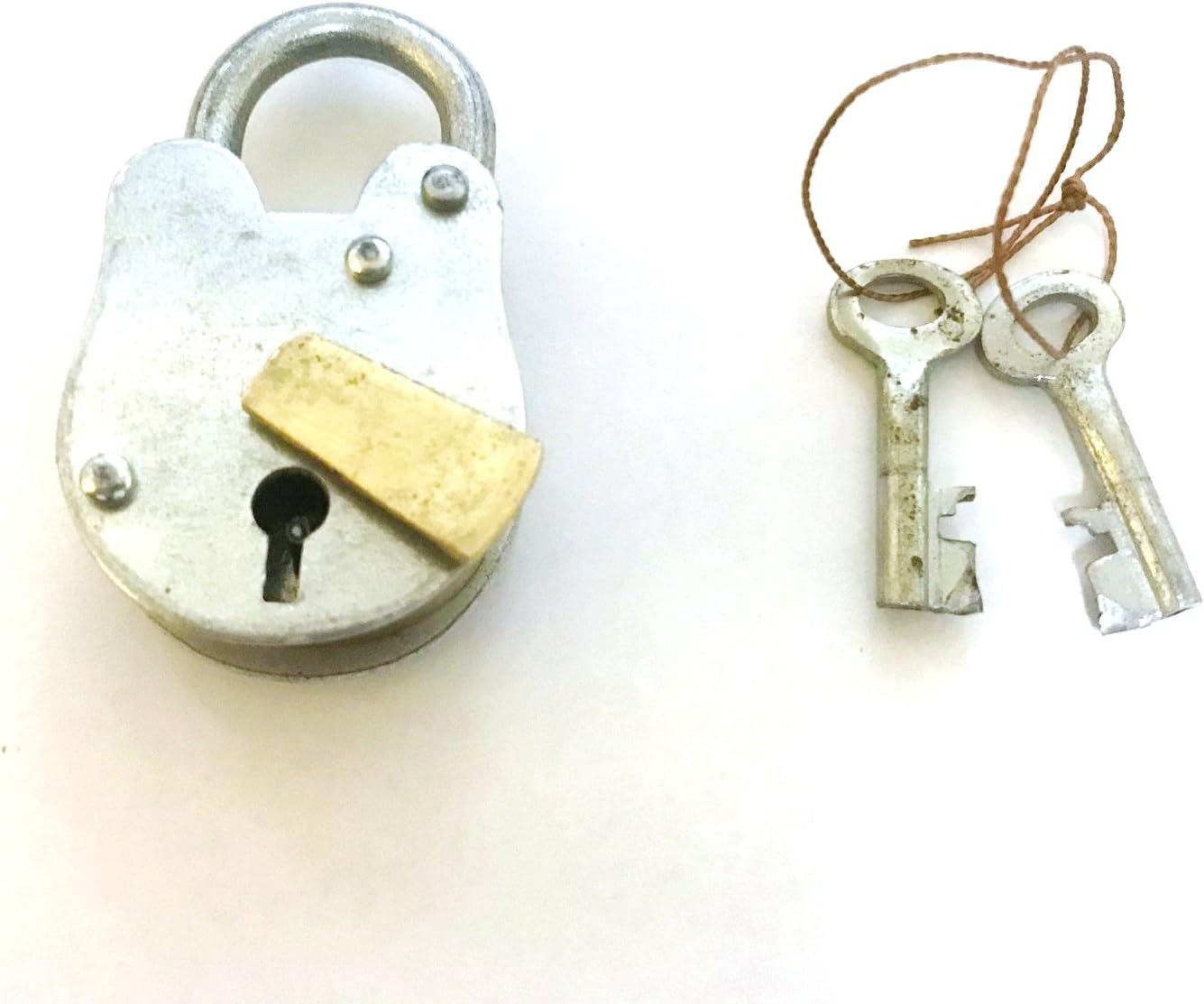 01101 Industrial metal and brass decorative padlock and keys, 4 x 3 inch