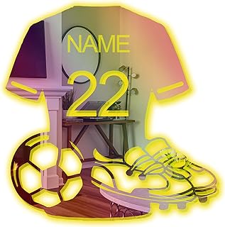 Personalisierte Name Fußball Spiegel Led Licht, Name Fußball Neon Zeichen, Baseball Sport Neon Nachtlicht für Schlafzimmer, Sport Zimmer Wanddekoration Sport Spiegel Geschenke für Männer Geburtstag