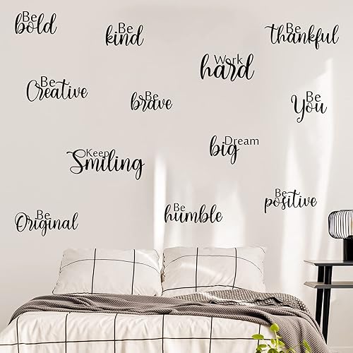 Miniatura 6 de Marspark 12 calcomanías inspiradoras para pared, con cita motivacional, para despegar y pegar, calcomanías extraíbles de espejo con frase positiva