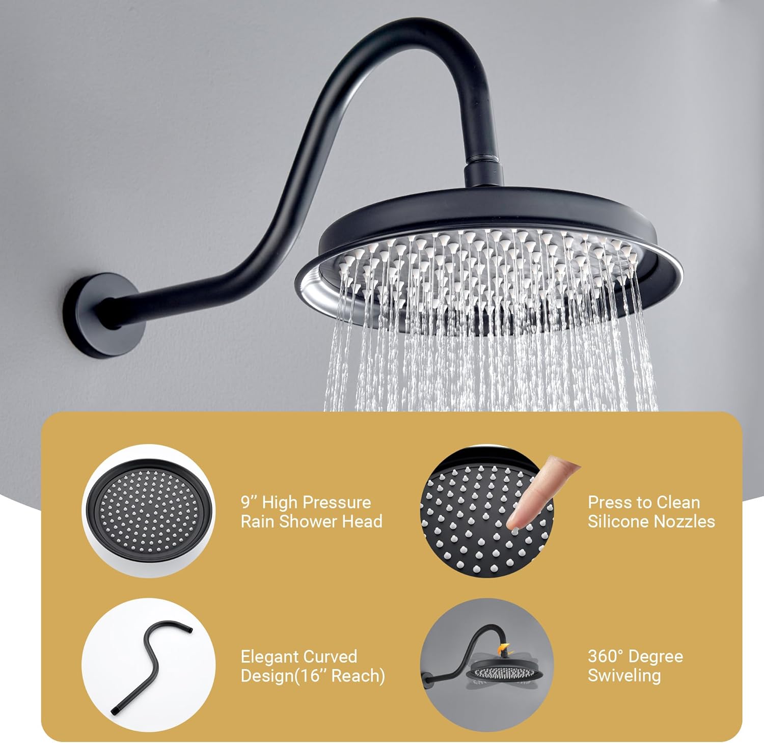 DASAN Matte Black Rain Shower System Antique Shower Faucet Complete Sets, Matte Black Shower Fixtures Combo with Pressure Balance Valve, Trim Kit, 9’’ Rainfall Overhead Shower & Handheld, AT209W-MB