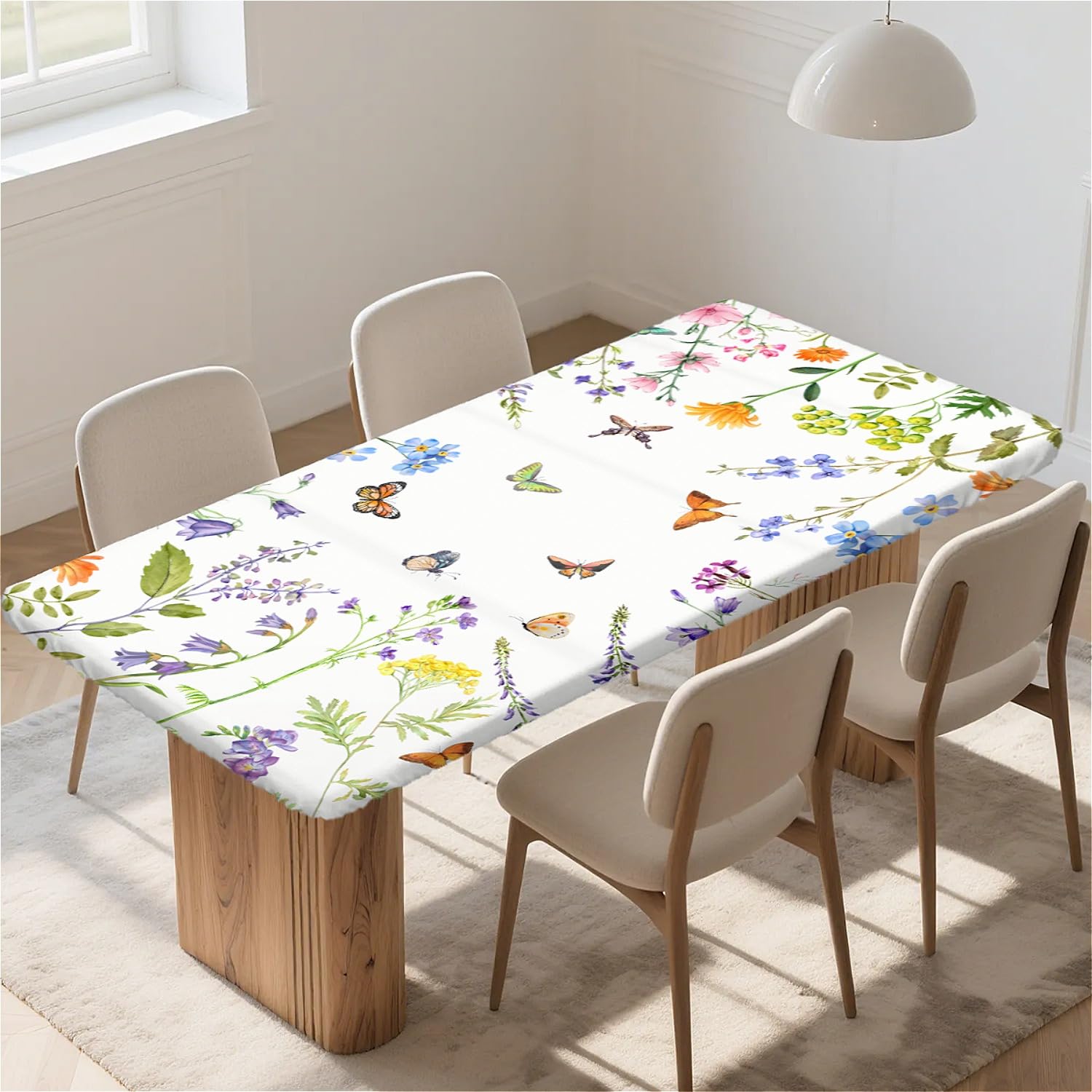 ARTSGOO Rectangle Table Cloth Wipe Clean 48x30 in, Waterproof Tablecloth with Elastic Edge Table Cover for Kitchen Dining Table/Party/Outdoor-Butterfly Flowers