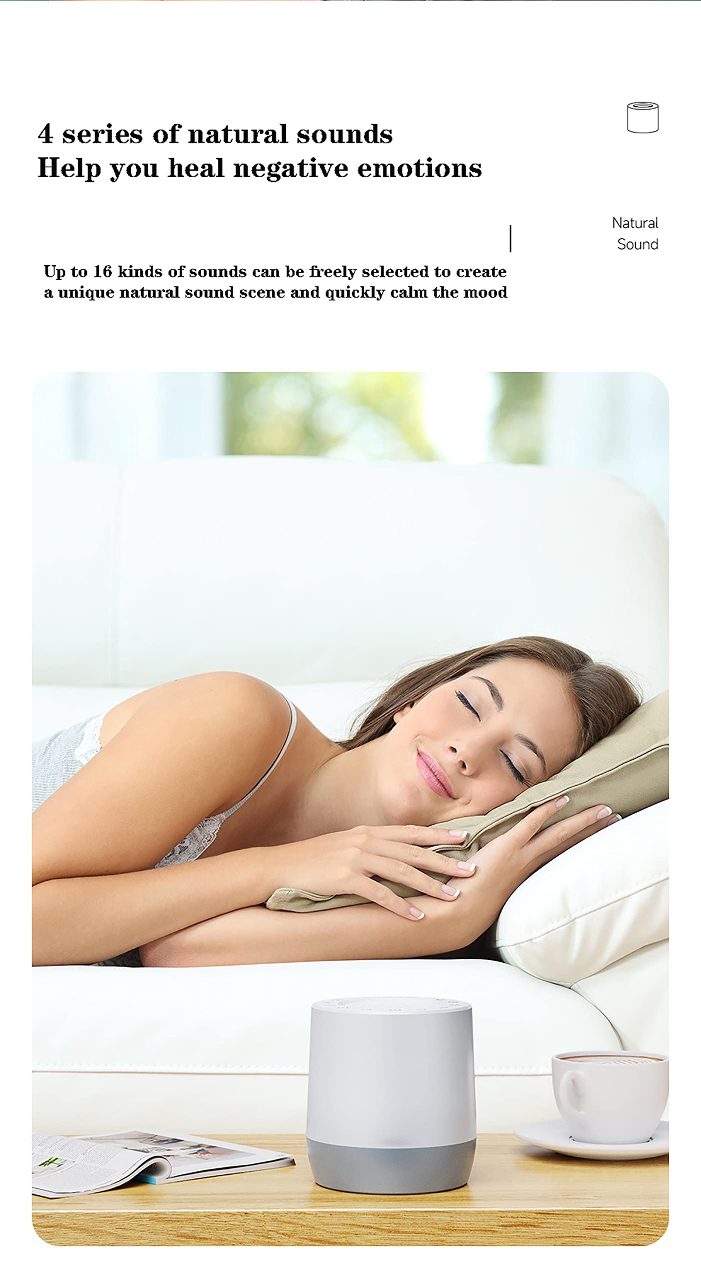 Macchina per Dormire con Rumore Bianco, 16 Suoni Naturali rilassanti, con Luce Notturna a 6 Colori e 5 Livelli di luminosità Regolabile, Suoni HiFi e 5 Timer