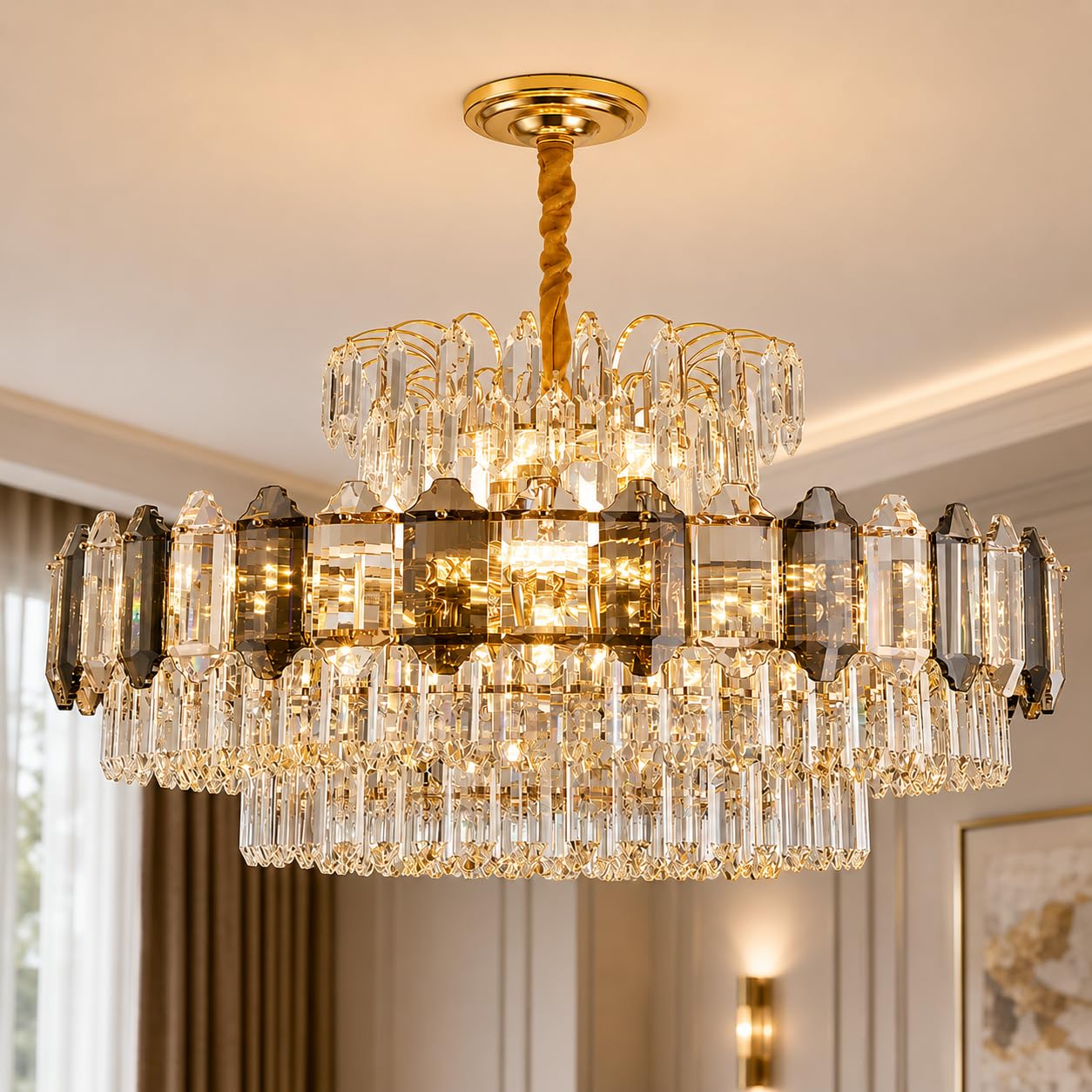 LEDSone Gold Chandelier Crystals Ceiling Lighting Fixtures