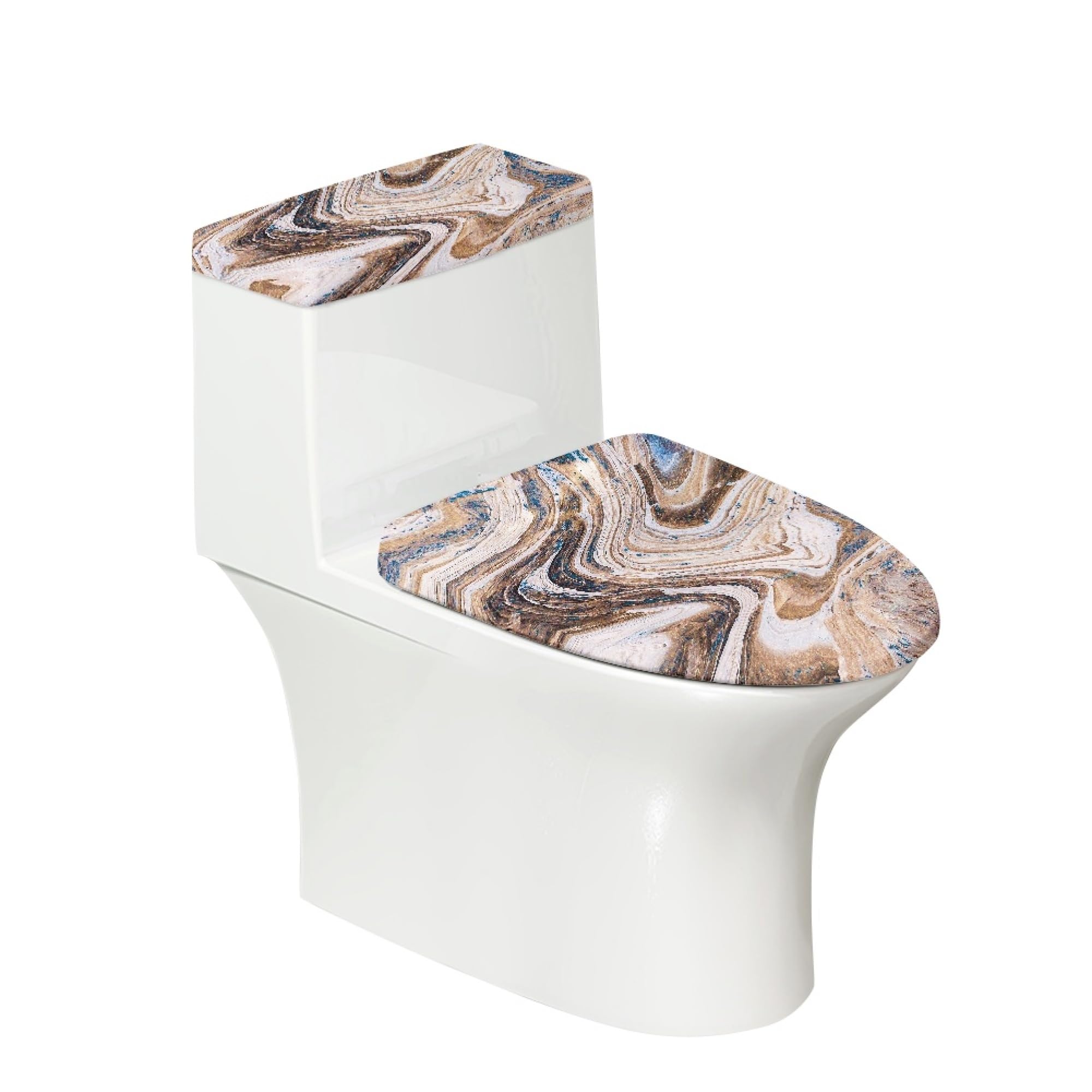 KUIFORTI Marble Toilet Lid Covers and Tank Cover Set 2 Pcs Bathroom Toilet Set,Easy to Clean Washable Home Decoration