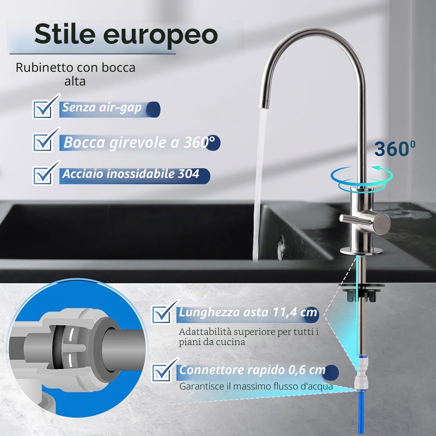 iSpring GA1-BN Rubinetto ad Osmosi Inversa per Impieghi Gravosi Senza Piombo per Sistemi di Filtrazione dell'Acqua Potabile RO, Nichel Spazzolato