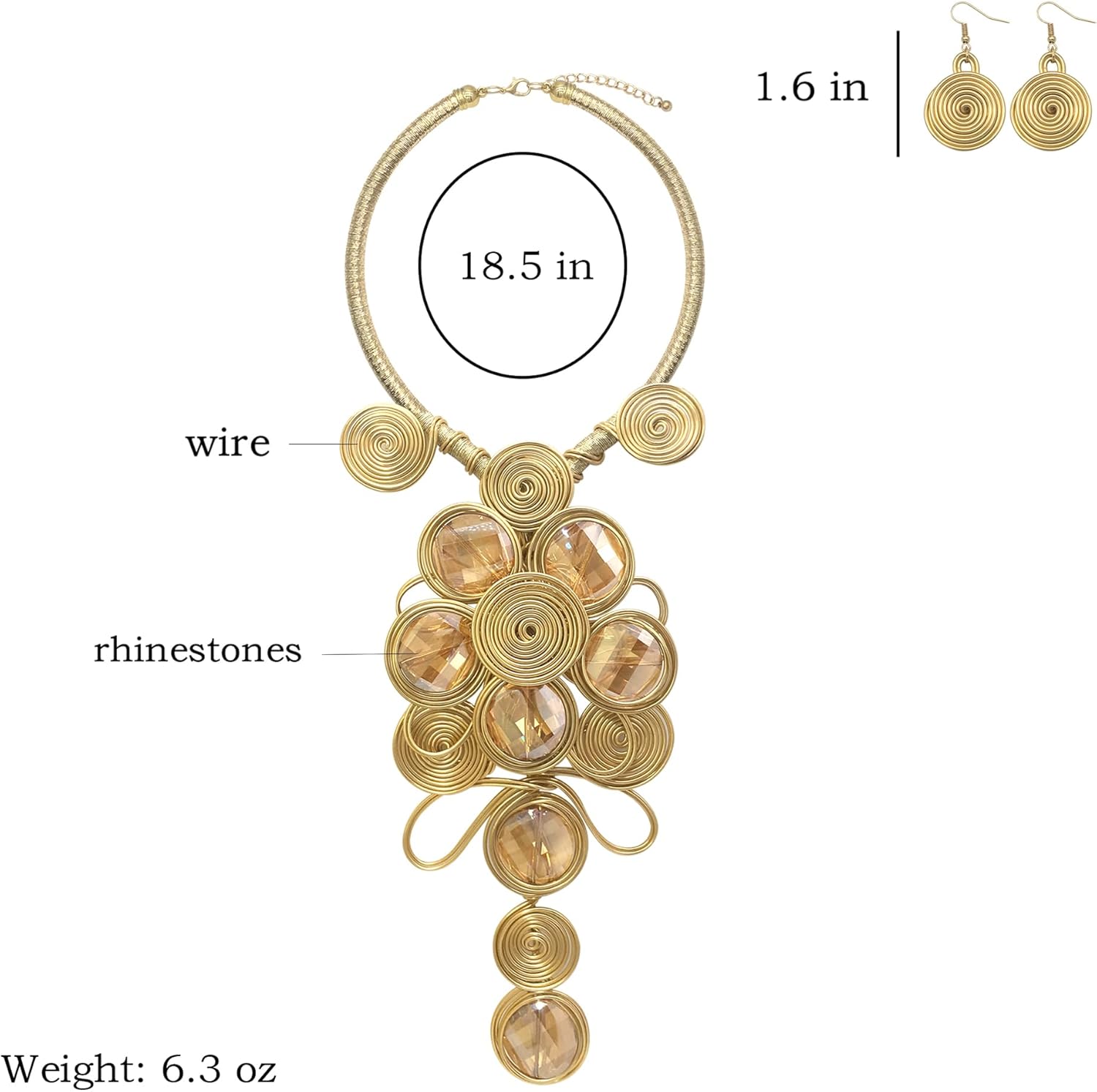 Statement African Necklace For Women African Jewelry Costume Earring Sets Tribal Fashion Colorful Big Rhinestone Crystal Pendent Collar Choker Bold Chunky Bib Handmade - Image 2