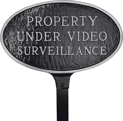 Miniatura 10 de Montague Metal Products Placa de declaración de propiedad bajo vigilancia de 6 x 10 pulgadas con estaca de 23 pulgadas, negro/dorado