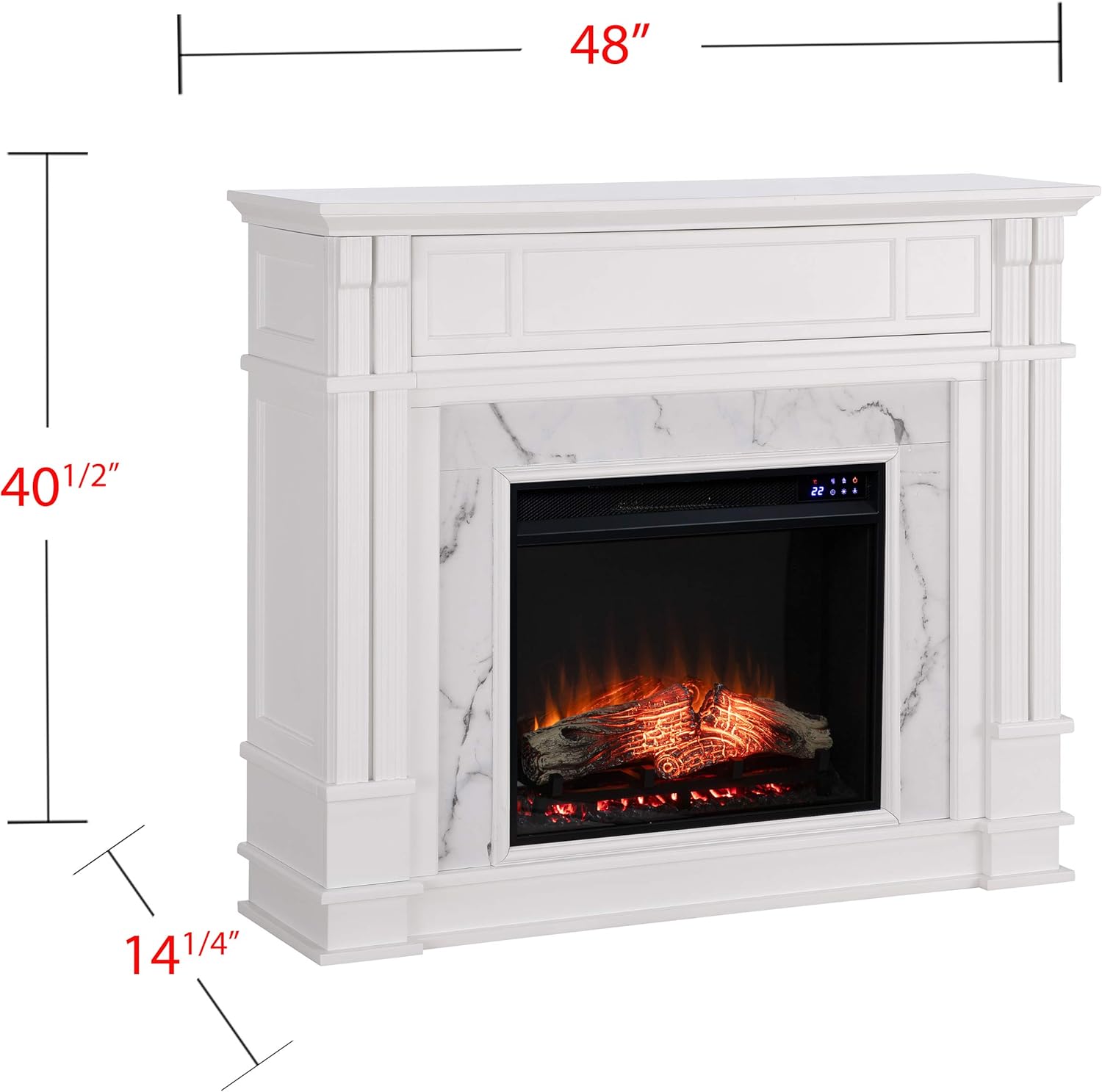 SEI Furniture Highgate Electric Fireplace with Hidden Media Shelf, New White with Faux Marble