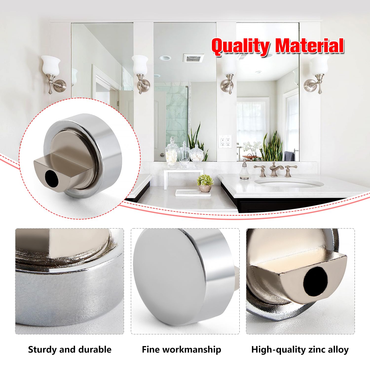 YIXISI 4 PCS 6-7 mm Mirror Clips Round Glass Clamp, Zinc Alloy Glass Clip, Bathroom Mirror Clips, with Plugs and Screws - Image 3