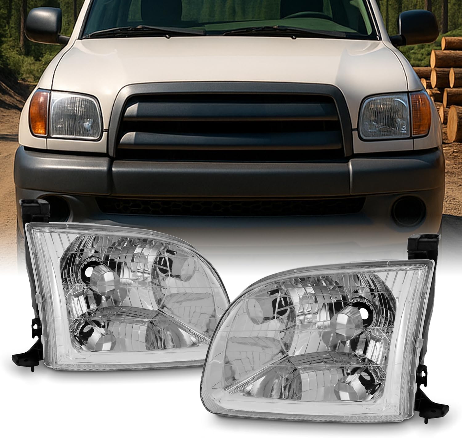 AKKON - For [Black] 2000 2001 2002 2003 2004 Toyota Tundra Regular | Access Cab Headlights Headlamp w/Corner Lights Pair Driver - Passenger Side