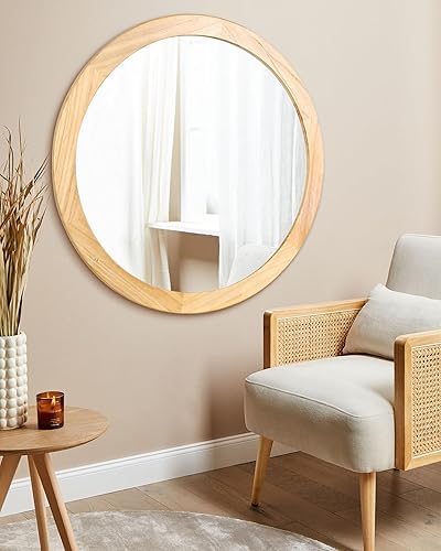 Miniatura 34 de CULER Espejo redondo de madera de 24 pulgadas, espejo circular con marco de nogal para pared, espejo de pared redondo decorativo rústico para baño