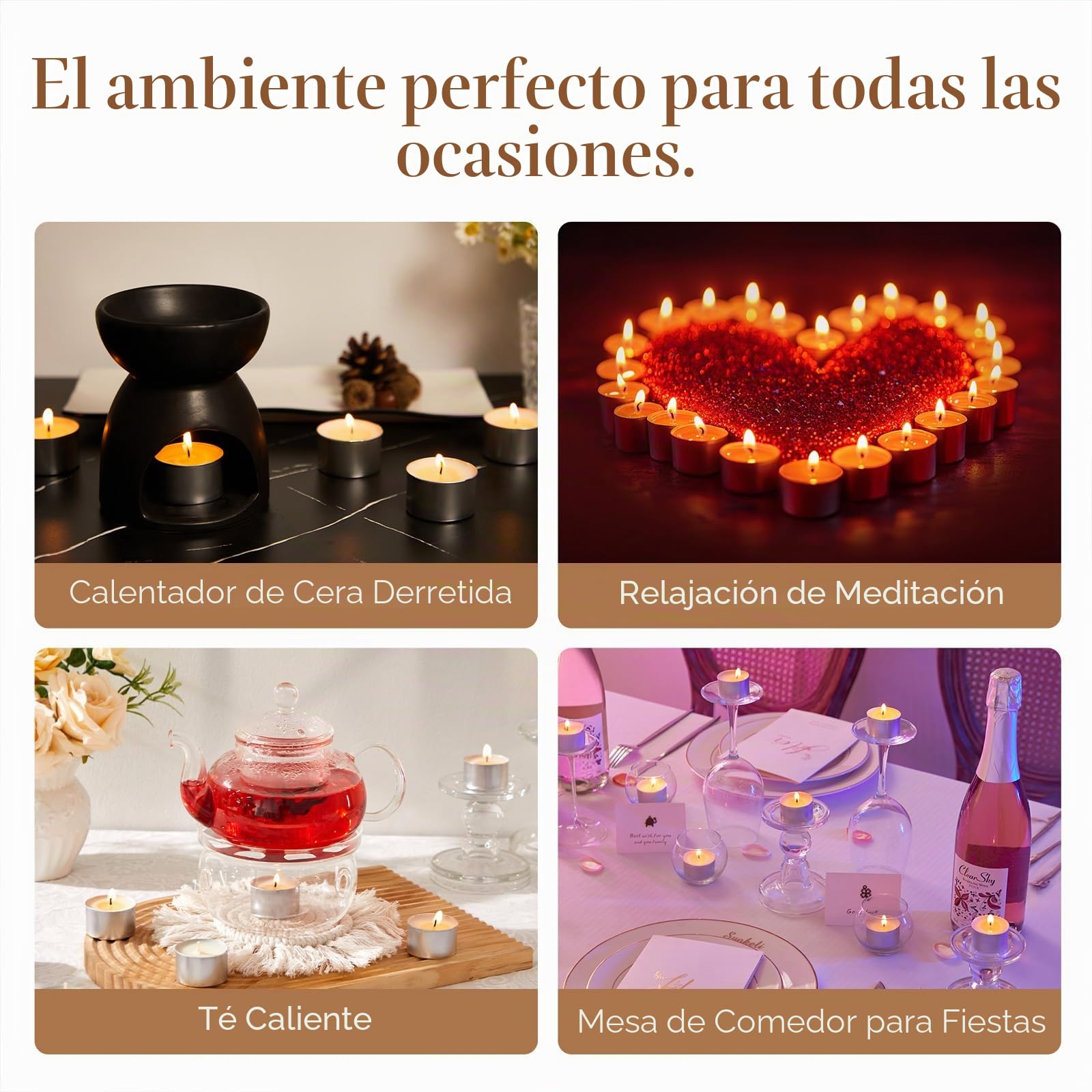 Ashlux Velas Tealight de Cera de Palma, 50 Unidades Blancas, 8-9h de Larga Duración, Sin Humo y Sin Olor, Con Portavasos de Aluminio, Sin Parafina para Boda, Fiesta y Decoración del Hogar