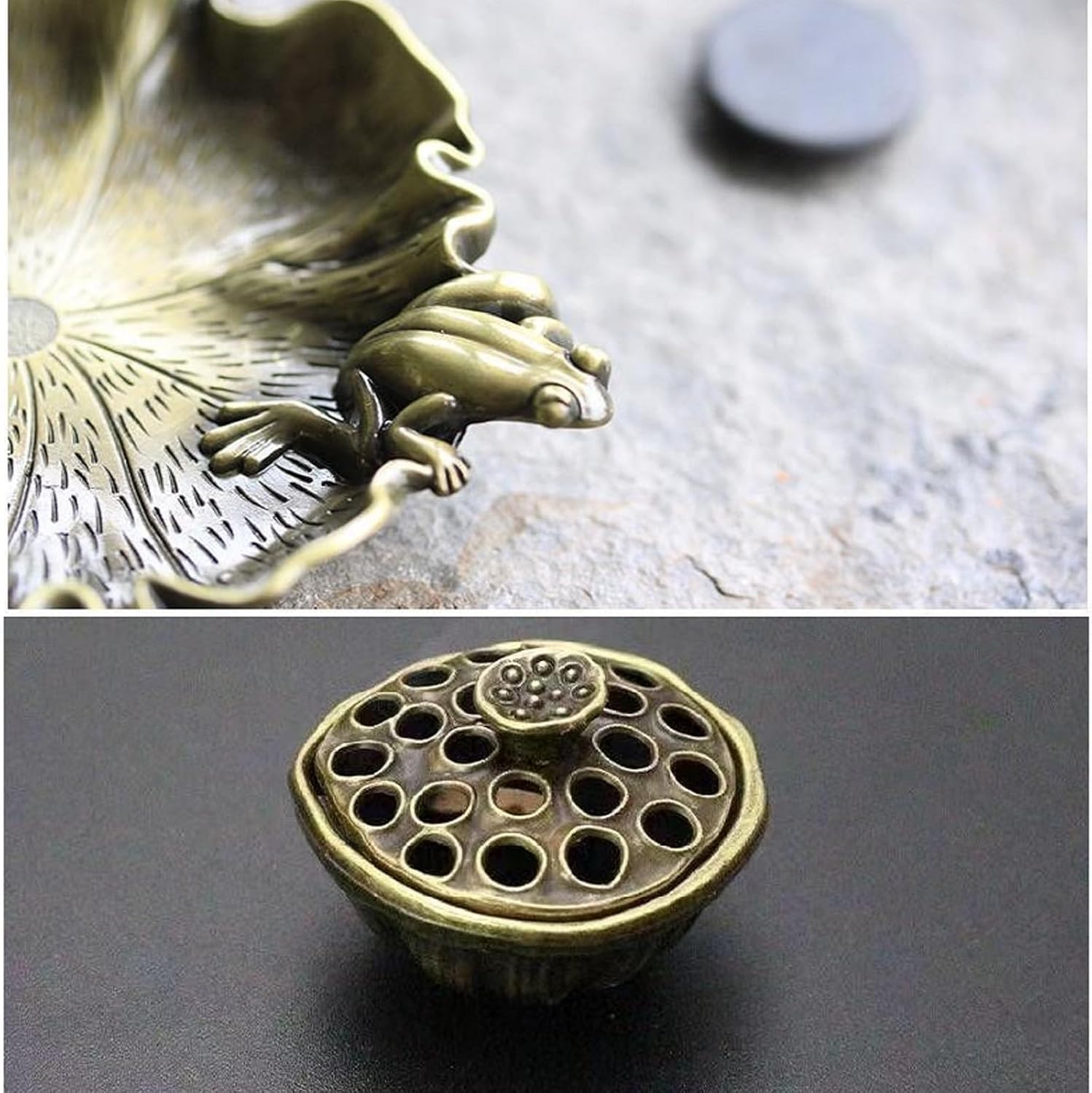 Vintage Bronze Mini Lotus Incense Burner Cones and Small Coils Holder