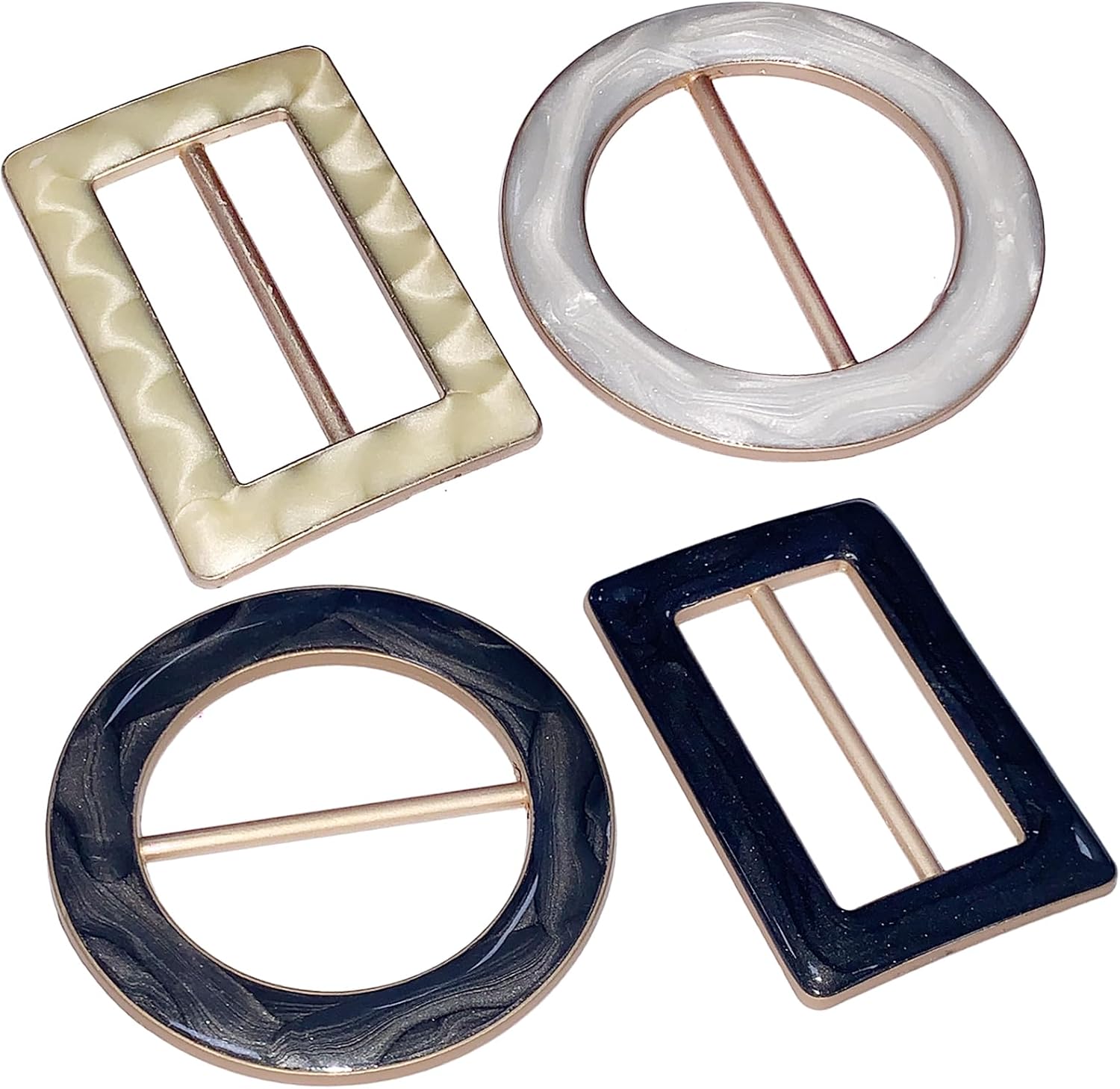4pcs Marble Style Waistband Rings Scarf Buckles T Shirt Tie Clips (2.3-Inch)