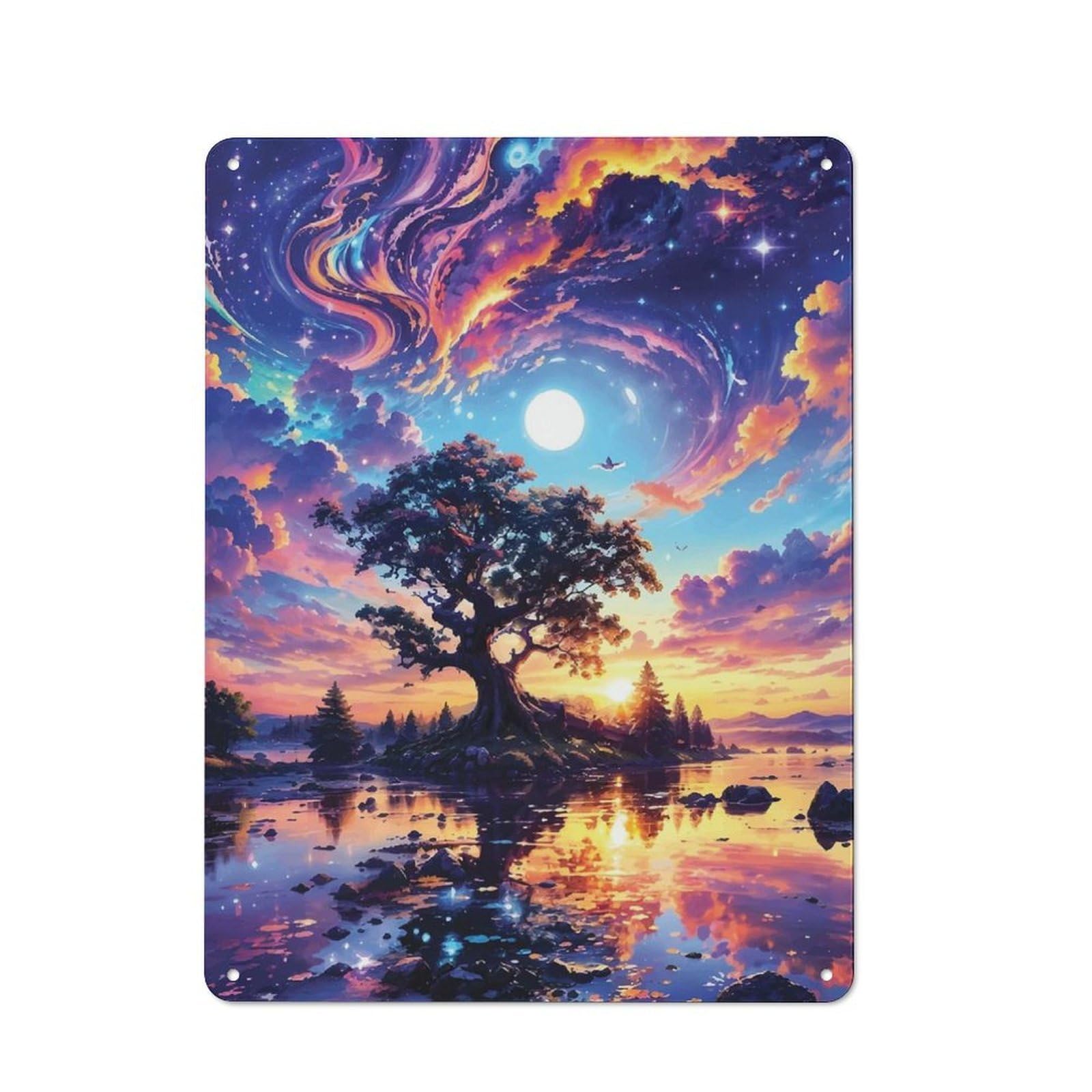 Junmoney Fantasy Tree 40X30cm Rustic Metal Sign With For Hobby Room Or Studio, Metal Sign Decor For Hobby Rooms And Studios