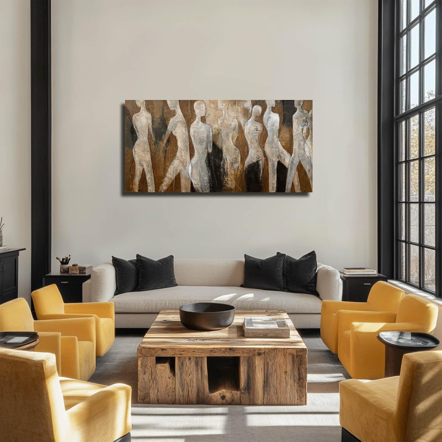 CHUDANHAO Modern Abstract Art White and Brown Figure Artwork for Walls Black Line Canvas Prints for Dining Room Office Home Wall Decor 24x48 Inch