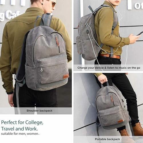 Miniatura 7 de Mochila de lona para laptop, mochila escolar impermeable con carga USB, 17.32in X 12.6in X 6.0in, Mochilas Daypack