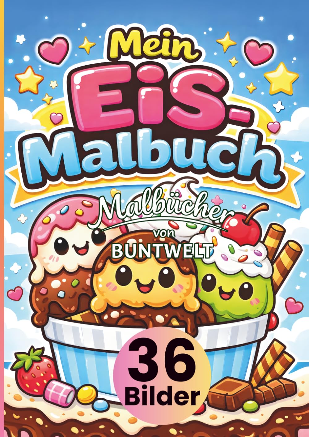 Mein Eis Malbuch für Kinder ab 3 Jahren: 36 süße Eis-Motive zum Ausmalen – Eiscreme, Waffeln, Kugeln & Desserts • große, einfache Linien • jede Seite ... Kreativität, Feinmotorik & Konzentration