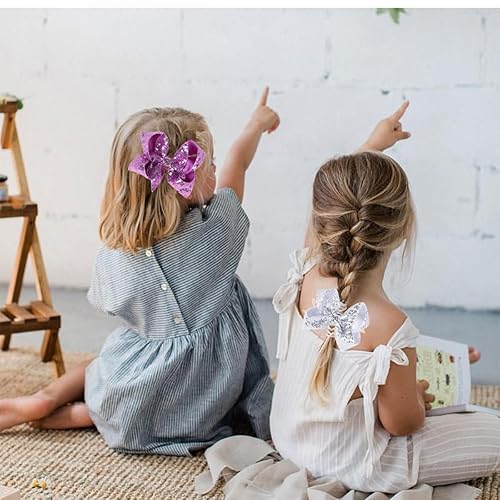 Miniatura 6 de 2 lazos para el cabello con lentejuelas brillantes de 5 pulgadas, horquillas para el cabello, pinzas de cocodrilo para niñas, niños y mujeres