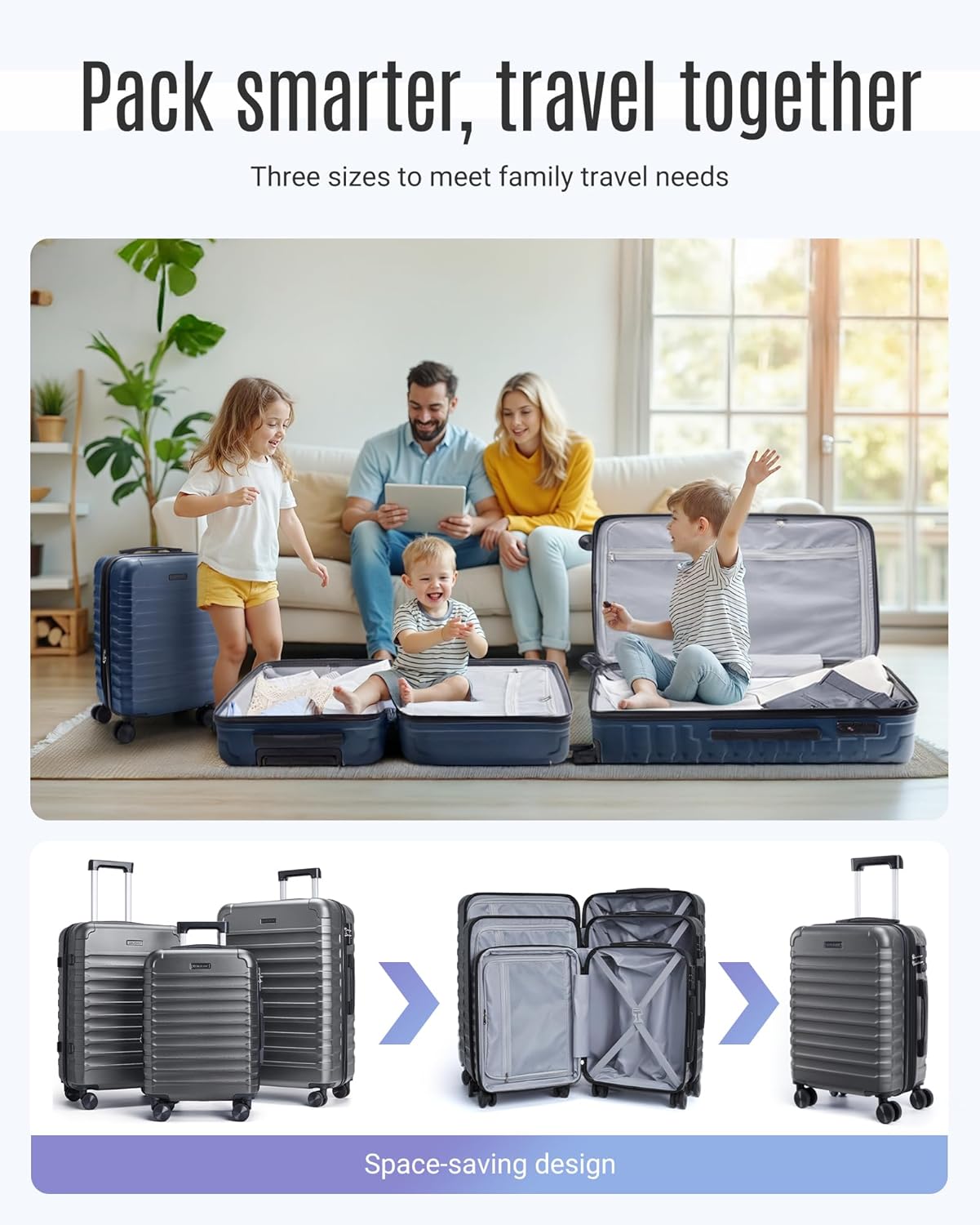 light flight luggage sets, 3 piece durable suitcase set with spinner wheels, 3 pcs hardside lightweight luggage with tsa lock, large checked travel suitcases, 20/24/28 inch, gray gray 3-piece set-20 inch/24 inch/28 inch