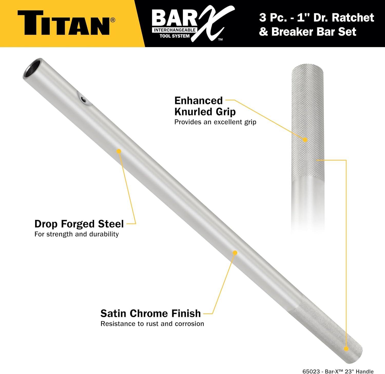 Titan Bar-X 61323 3-Piece 1-Inch Drive Interchangeable Ratchet and Breaker Bar Set
