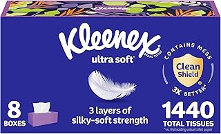 Ultra Soft Facial Tissues, 8 Flat Boxes, 180 Tissues per Box, 3-Ply, Packaging May Vary