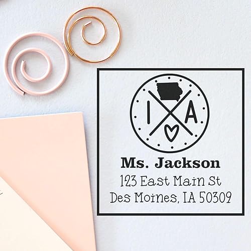 Miniatura 147 de Texas State Love - Sello de dirección cuadrado, uso con almohadilla de sellos, sello de correo de Texas, tamaño 1-5/8 pulgadas Manija