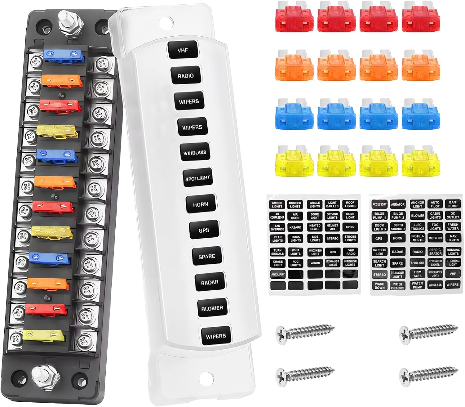 12-Way 12V Fuse Block, Independent Positive Automotive Fuse Holder with Ground Bus Bar, Waterproof Dustproof 6-Circuit Blade Fuses Block for 12V/24V Car Truck Boat Marine